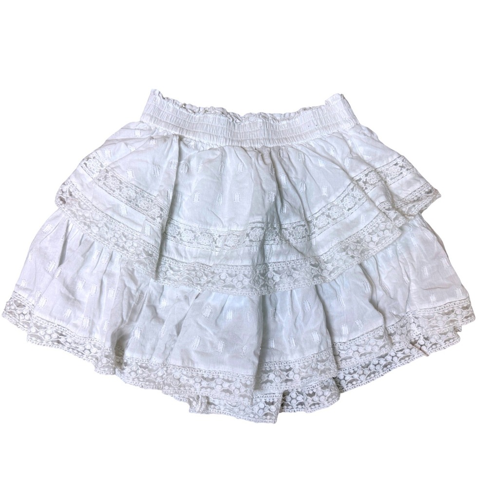 American Eagle White Lace Tiered Mini Skirt Smocked Waist Y2K Ruffle XS - BC
